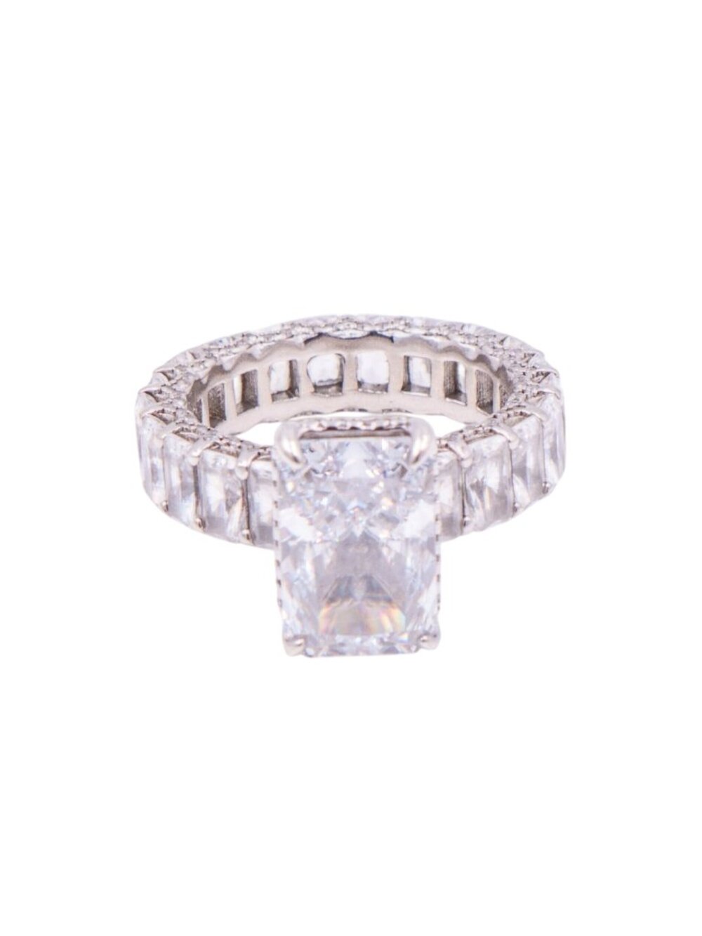 Sterling Silver 12x8mm Radiant Cut CZ Eternity Band Engagement Ring Size 7